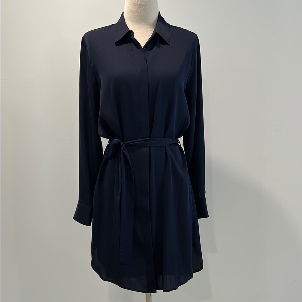 Quince Washable Silk Shirtdress, Navy, S